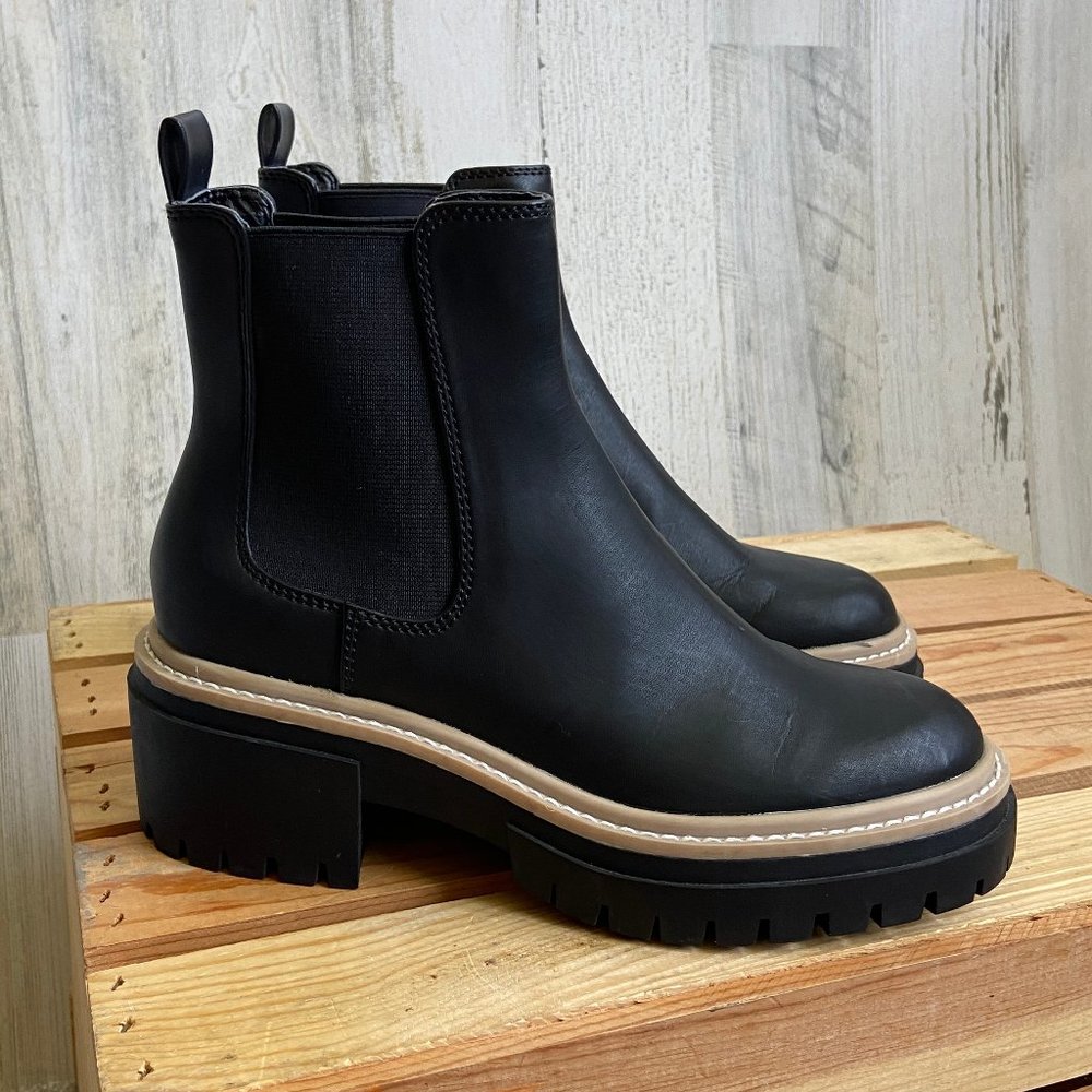 Open Edit Size 5.5 Mira Lug Chelsea Boots Black Faux Leather Shoes Black